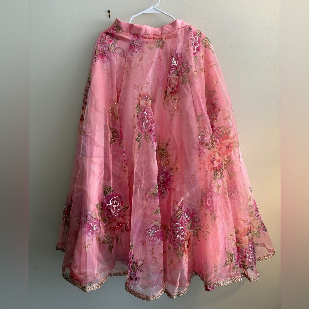 Blush Pink Floral Lehenga with Gold Embellished Blouse - Picture 8 of 16
